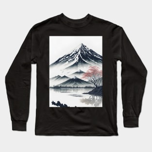 Serene Mount Fuji Sunset - Peaceful River Scenery Long Sleeve T-Shirt